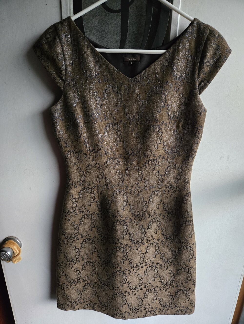 Tocca Metallic Black Midi Dress in Bronze and Black EUC